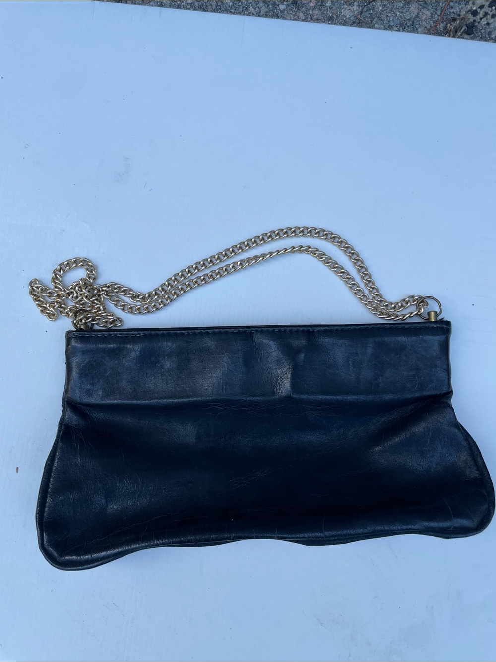 Black Leather Clutch with Gold Chain Strap